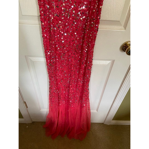 cache hot pink sequins long prom / evening dress womens size 2 - Picture 7 of 10